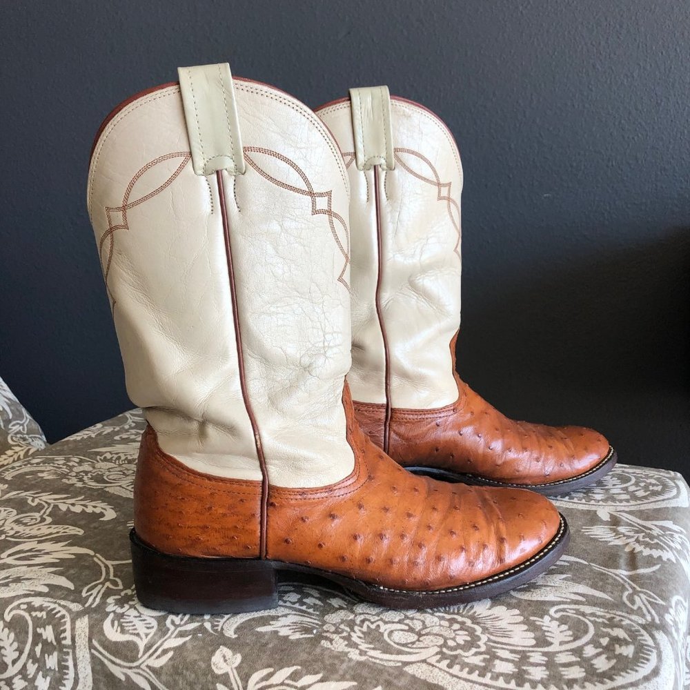 Luskey, Full Quill Ostrich Men's Boots, 9B